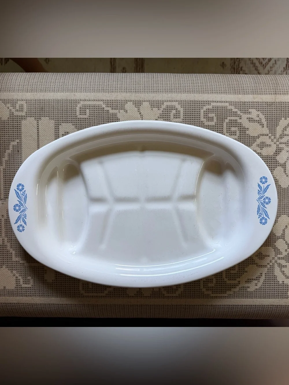 Corningware White Oval Serving Platter with Blue Floral Accents